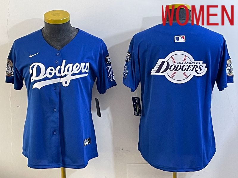 Women Los Angeles Dodgers blank 2024 World series patch blue jersey 202411248
